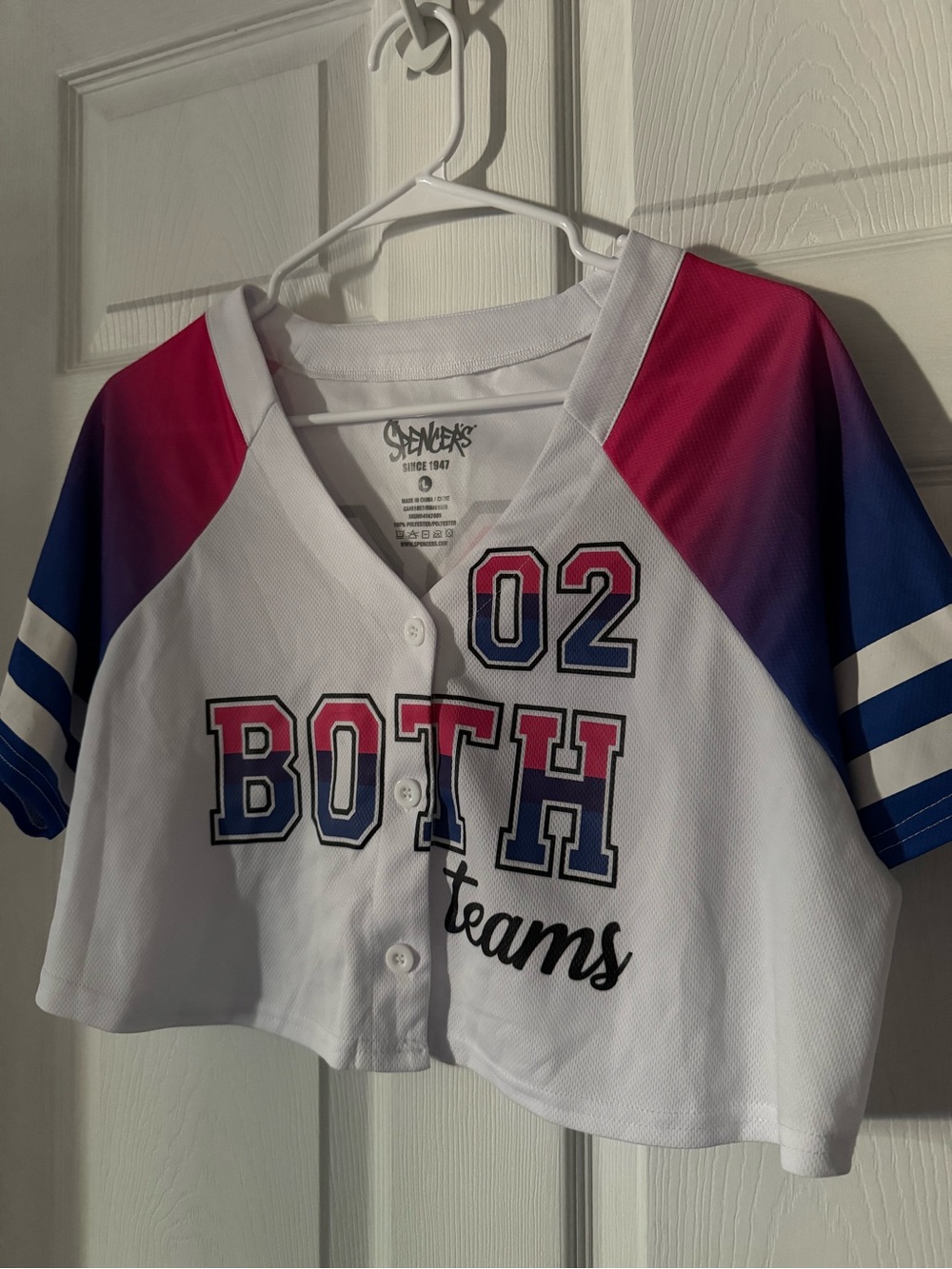 Spencer’s Bi Pride “Both Teams' Cropped Baseball Tee 🩷💜💙